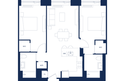 Floor plan for 2 beds, 2 baths, 971 sqft